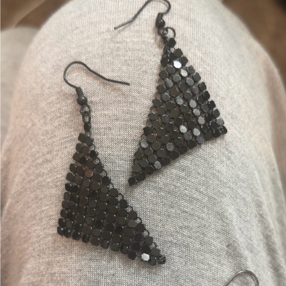 Black Triangle Dangle Earrings